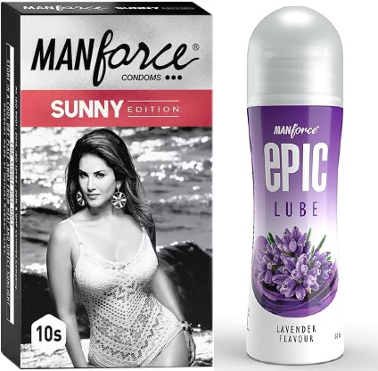 Manforce Sunny Ribbed & Dotted Condoms (10 Pack) + Lavender Lube