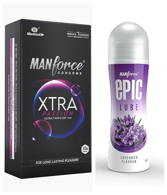 Manforce Xtra passion climax delay ultra thin condoms 10s + Lavender lube