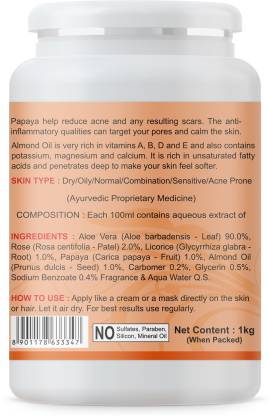 KAZIMA Aloe Papaya Gel with Aloe Vera Papaya & Vitamin C E for Face Skin & Hair  (1 kg)