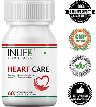 Inlife Heart Care Supplement - Arjuna Moringa Ashwagandha Green Tea Turmeric (Curcumin) Extracts 500 mg ?- 60 Vegetarian Capsules  (1 No)