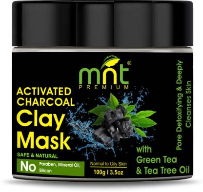 MNT Activated Charcoal Clay Mask with Green Tea & Tea Tree Oil (100g) for All Skin Types |Pore Detoxifying & Deeply Cleanses Skin  (100 g)