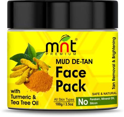 MNT Mud De-Tan Face Pack with Turmeric & Tea Tree Oil (100g) for All Skin Types| Tan Removal| Skin Brightening  (100 g)