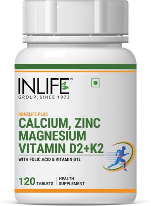 Inlife Calcium Magnesium Zinc Vitamin D K2 Folic Acid Tablets for Women Men 120 Tablets  (120 Tablets)