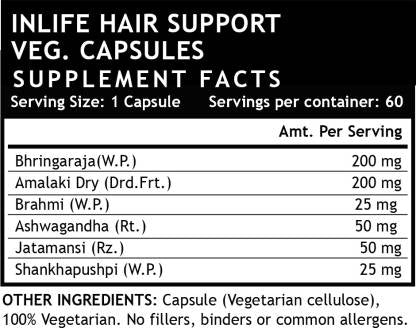 इनलाइफ हेयर सपोर्ट सप्लीमेंट 500 मिलीग्राम - 60 शाकाहारी कैप्सूल (60 नं)