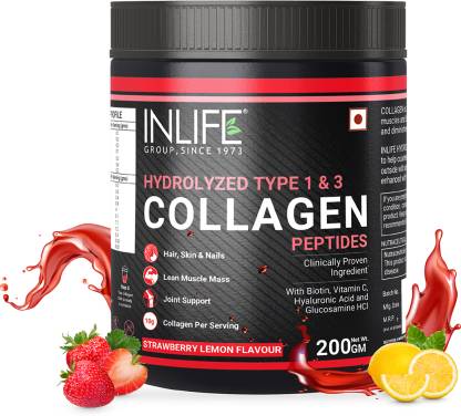 Inlife Hydrolyzed Collagen Peptides Powder for Skin Care Supplement Type 1 3 with Biotin  (200 g)