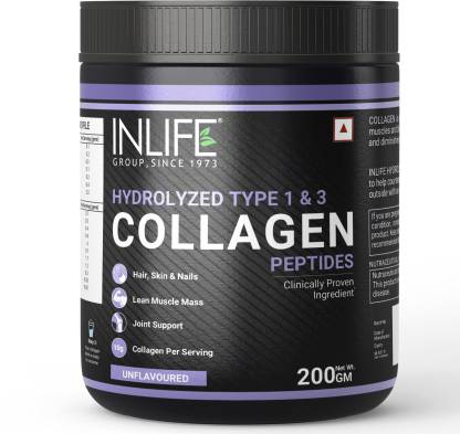 Inlife Hydrolyzed Collagen Peptides Powder Skin Supplement Men Women-200g (Unflavoured)  (200 g)