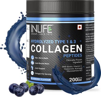 Inlife Hydrolyzed Collagen Peptides Powder Type 1 3 with Biotin Blueberry Flavor  (200 g)