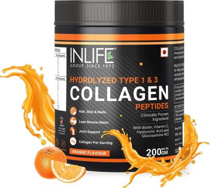 Inlife Hydrolyzed Collagen Powder Supplement Orange Flavor  (200 g)