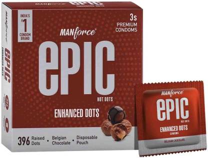 MANFORCE Epic Hot Dots Enhanced Dotted Premium Condoms For Men  Belgian Chocolate Flavour Condom  (3 Sheets)