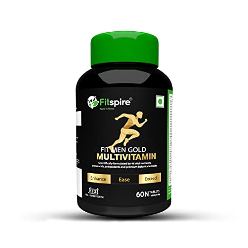 Fitspire Fit Men Gold Multivitamin Tablets - 60 Units | ஆண்களுக்கான சப்ளிமெண்ட் | கால்சியம் துத்தநாக இரும்பு வைட்டமின் B3 மற்றும் 13 மற்ற வைட்டமின்கள் நல்ல ஆரோக்கியத்துடன் மெக்னீசியம்