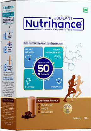 JUBILANT Nutrihance 50 உயிர்ச் சத்துக்கள் கொண்ட சமச்சீரான ஊட்டச்சத்து நிறைந்த முழுமையான பானம் | ஊட்டச்சத்து பானம் (400 கிராம் சாக்லேட் சுவை கொண்டது)