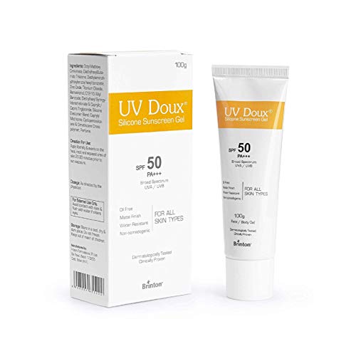 பிரின்டன் ஹெல்த்கேர் UvDoux Face &amp; Body Sunscreen gel with SPF 50 PA+++ in Matte Finish and Oil Free Formula| நீர் எதிர்ப்பு சன்ஸ்கிரீன்| UVA/UVB கதிர்களுக்கு எதிரான பாதுகாப்பு (100 GM)