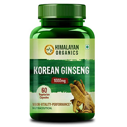 Himalayan Organic Korean Red Ginseng 1000mg For Men | Supports Brain Function Boosts ImmunityEnergy & Focus-60 Vegetarian Capsules