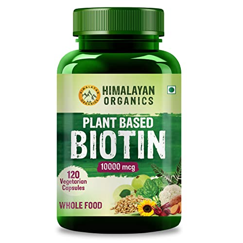 Himalayan Organics Plant Based Biotin 10000Mcg For Longer Hair Growth | Glowing Skin And Longer Nails Supplement | For Men And Women - 120 Veg Capsules