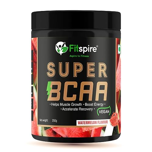 Fitspire Super Gold Vegan BCAA 2:1:1 இன்ட்ரா-வொர்க்அவுட் - தர்பூசணி 250 கிராம் (25 பரிமாறல்கள்) I விரைவான தசை மீட்பு மற்றும் அதிகரித்த சகிப்புத்தன்மை