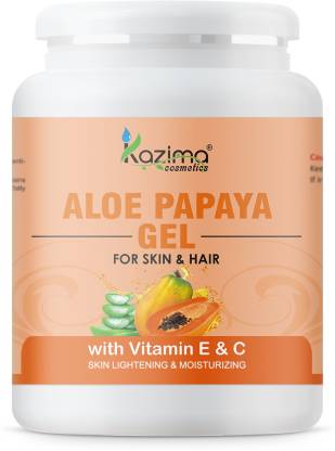 KAZIMA Aloe Papaya Gel with Pure Aloe Vera Papaya & Vitamin C E for Face Skin & Hair - Anti-aging Moisturizing Skin Lightening Acne Scars Wrinkles Sunburn & Dark Circles  (500 g)