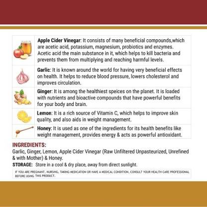 Inlife Apple Cider Vinegar with Garlic  Ginger  Lemon  Honey and Mother of Vinegar  (500 ml)