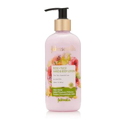 Fabessentials Rose Tulsi Hand & Body Lotion | infused with Shea Butter | Moisturises & Softens Rough Skin Hand & Nail Cuticles - 300 ml