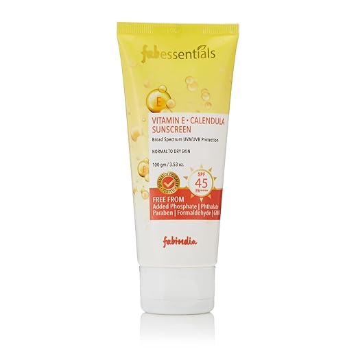 Fabessentials Vitamin E Calendula Suncreen SPF 45 PA++++ | infused with Gotu Kola | gives Broad Spectrum UVA & UVB Protection | Dermatologically Tested - 100 ml