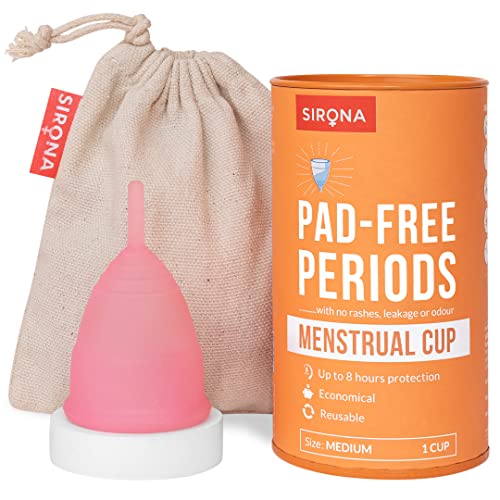 Sirona Reusable Menstrual Cup for Women | Medium Size with Pouch | Ultra Soft Odour & Rash Free|100% Medical Grade Silicone|No Leakage|Protection for Up to 8-10 Hours | US FDA RegisteredPack of 1