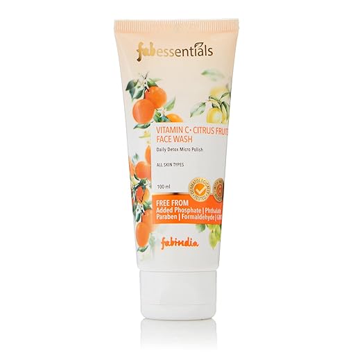 Fabessentials Vitamin C Citrus Fruits Face Wash | with Triple Fruit Vitamin Complex - Orange Oil Lemon Peel & Amla | Infused with Lactic Acid Glycolic acid for exfoliation| Daily Detox Micro Polish Cleansing & Skin Brightening - 100 ml