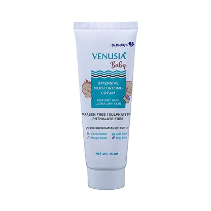 Dr Reddy's Venusia Baby Intensive Moisturizing Cream | வறண்ட மற்றும் அல்ட்ரா உலர் சருமத்திற்கு | பராபென் ஃப்ரீசல்பேட் ஃப்ரீஃபாலேட் இலவசம் | கோகோ கற்றாழை மாம்பழம் &amp; ஷியா வெண்ணெய் உள்ளது | 75 கிராம்