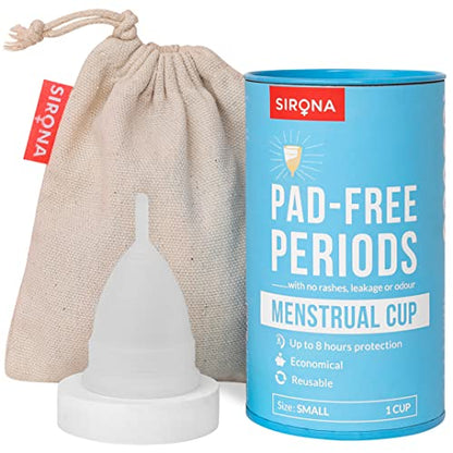 Sirona Reusable Menstrual Cup for Women - Small Size with Pouch|Ultra Soft Odour and Rash Free|100% Medical Grade Silicone |No Leakage | Protection for Up to 8-10 Hours | US FDA RegisteredPack of 1