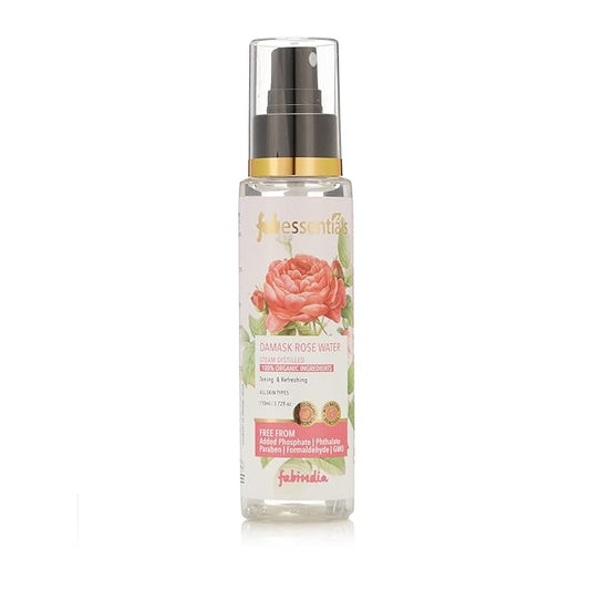 Fabessentials Damask Rose Water | made with 100% Organic Ingredients | Natural Astringent which Hydrates Tones & Calms Skin | Makes Skin & Smooth - 110 ml