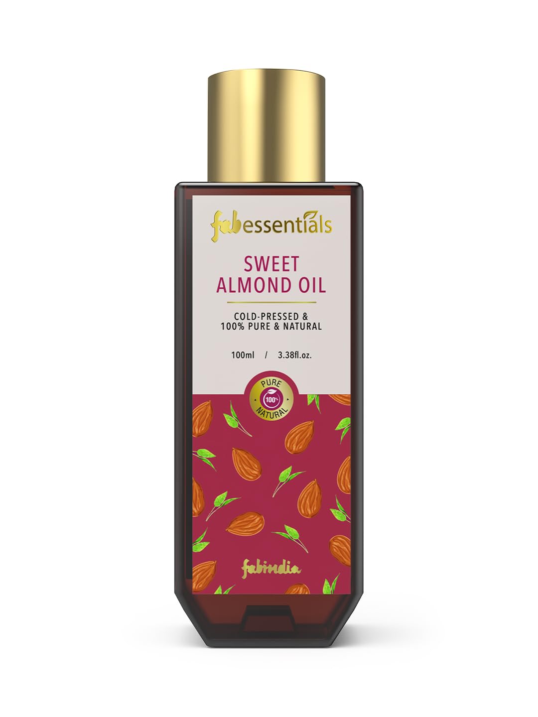 Fabessentials Sweet Almond Oil | Cold-Pressed & 100% Pure & Natural | Multipurpose oil for Body & Hair | Nourishes skin | Deep Conditioning for Hair - 100 ml