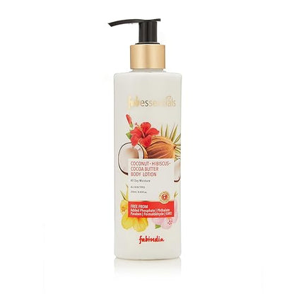 Fabessentials Coconut Hibiscus Cocoa Butter Body Lotion | with Aloe Vera & Cocoa Butter | for All Day Moisture | Non-Greasy & Skin Softening - 250 ml