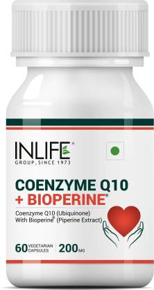 Inlife Coenzyme Q10 CoQ10 200mg with Bioperine (Piperine) 8mg Supplement - 60 Veg Caps  (60 No)