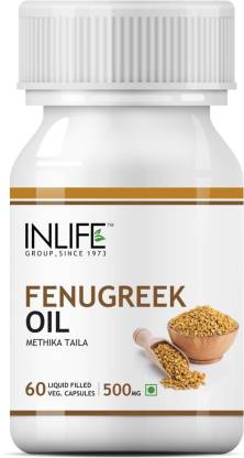 Inlife Fenugreek Seed Oil Supplement (Quick Release) 500 Mg - Liquid Filled Vegetarian Capsules  (60 No)