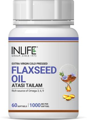 Inlife Flaxseed Oil Capsules 1000mg with Omega 3 6 9 for Skin Immunity Weight Loss  (60 No)