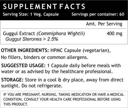 इनलाइफ गुग्गुल एक्सट्रैक्ट 2.5% गुग्गुल स्टेरोन्स सप्लीमेंट 400 मिलीग्राम - 60 शाकाहारी कैप्सूल (60)