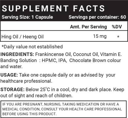इनलाइफ हिंग ऑयल कैप्सूल (हींग) पाचन सहायक सप्लीमेंट 15mg - 60 वेज कैप्सूल (60 कैप्सूल)