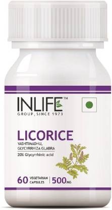 Inlife INLIFE Licorice Root Extract (Yastimadhu) Standardized to 20% Glycyrrhizinic Acid Supplement 500 mg - 60 Vegetarian Capsules  (3 x 20 No)