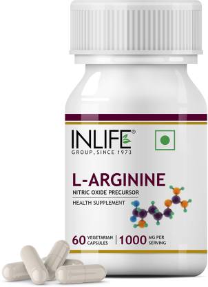 Inlife L-Arginine 1000mg (60 Vegetarian Capsules) Serving Nitric Oxide Precursor  (60 No)