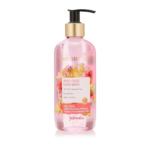 Fabessentials Rose Tulsi Hand Wash | with Natural Bioactives | Cleanses Hands without Drying & Stripping away Moisture - 300 ml