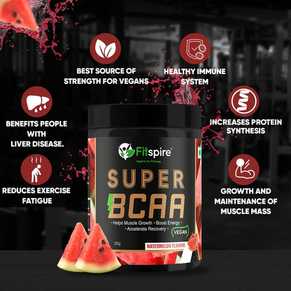 Fitspire Super Gold Vegan BCAA 2:1:1 Intra-Workout - Watermelon 250 gm (25 Servings) I Fast Muscle Recovery and Increased Endurance