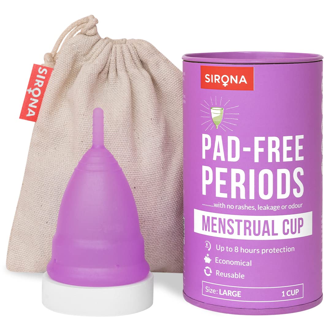 Sirona Reusable Menstrual Cup for Women | Large Size with Pouch|Ultra Soft Odour and Rash Free|100% Medical Grade Silicone |No Leakage | Protection for Up to 8-10 Hours | US FDA RegisteredPack of 1