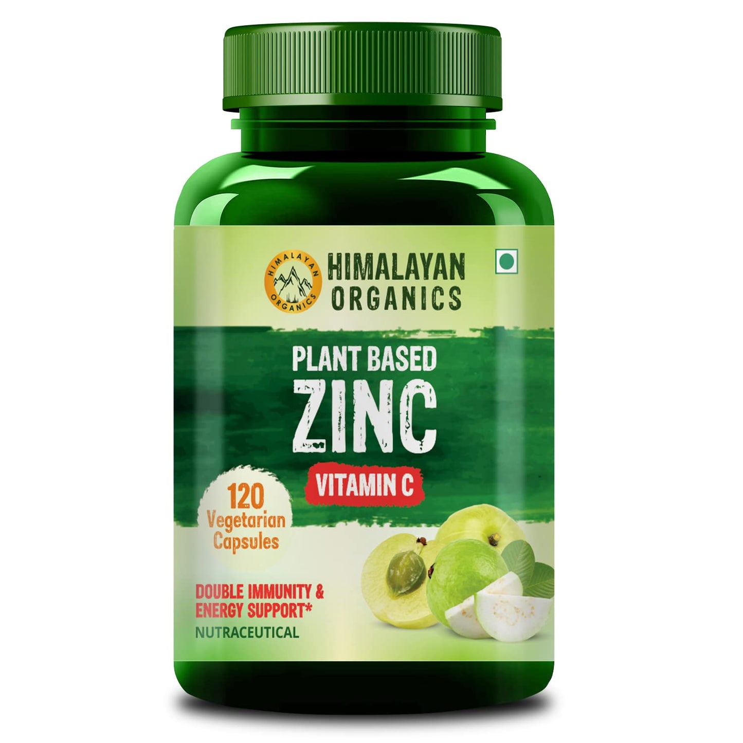 Himalayan organic Plant Based Zinc With Vitamin C Supplement | Digestive Health | Improve Iron Absorption | Double Antioxidant & Immune Support - 120 Veg Capsules