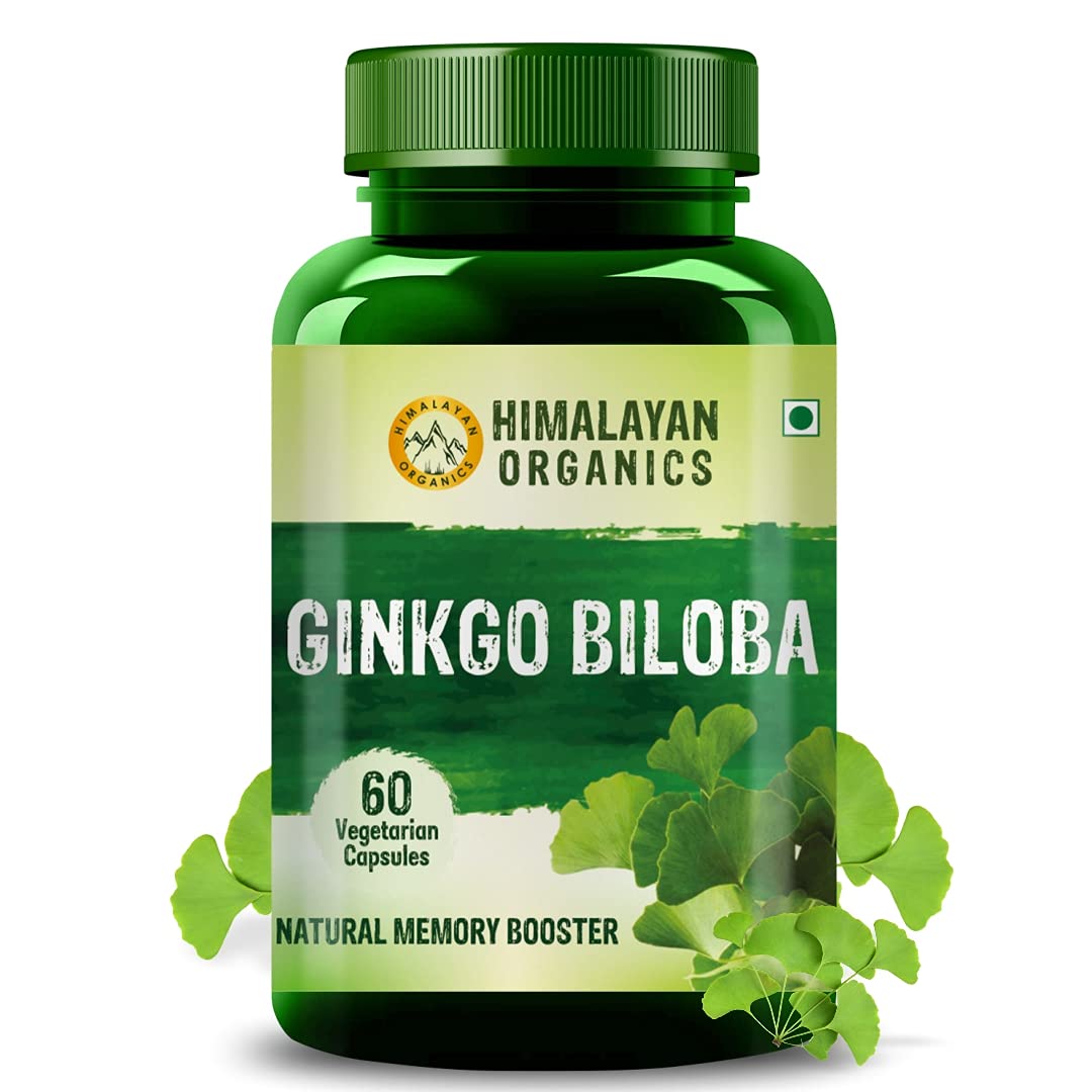 Himalayan Organics Ginkgo Biloba 500mg With Brahmi for Better Concentration, Memory & learning | Helps Anxiety & Stress | Healthy Blood Circulation - 60 Veg Capsules\n