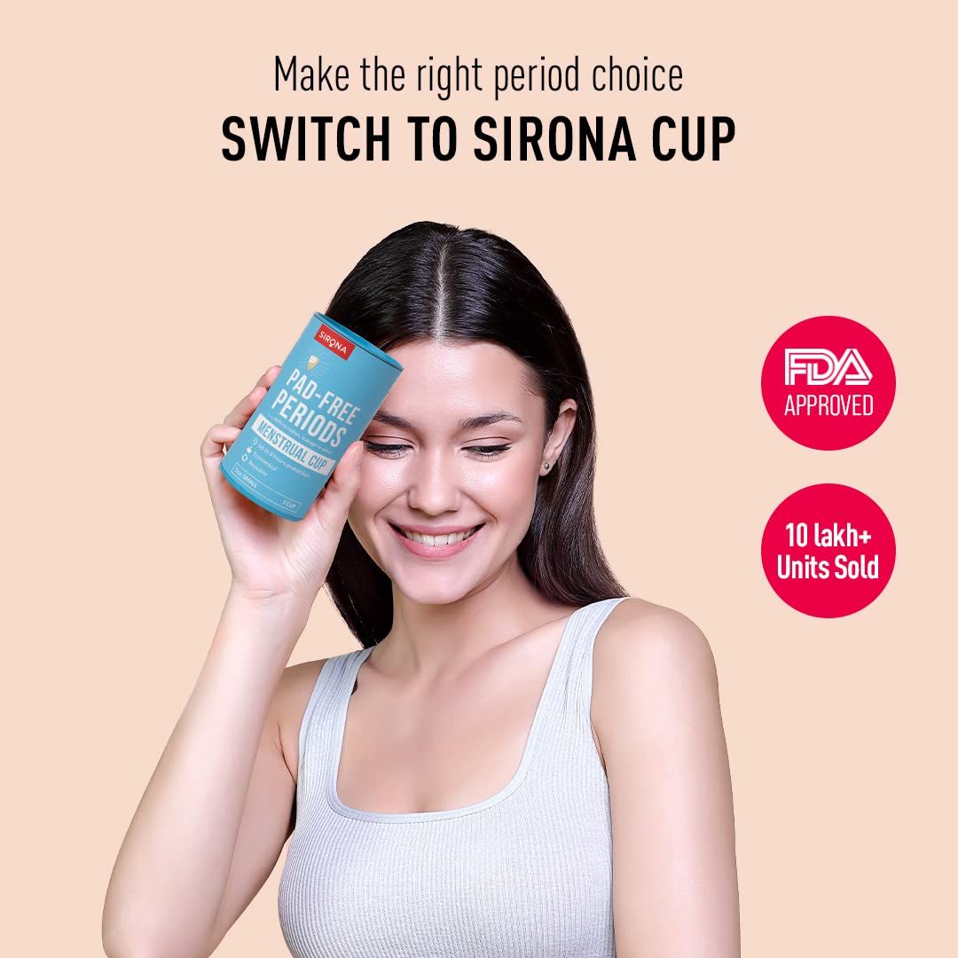 Sirona Reusable Menstrual Cup for Women - Small Size with Pouch|Ultra Soft Odour and Rash Free|100% Medical Grade Silicone |No Leakage | Protection for Up to 8-10 Hours | US FDA RegisteredPack of 1