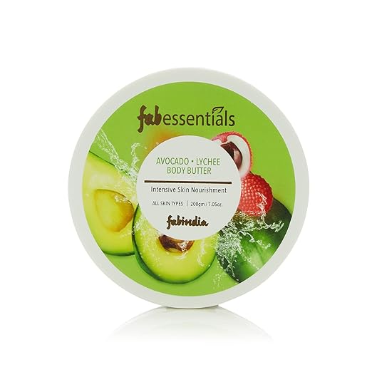 Fabessentials Avocado Lychee Body Butter | infused with Shea Butter | for Intensive Skin Nourishment | Ultra-rich Moisturiser for Soothing Dry Skin Patches | Smoothens Softens & gives Skin a Satin Glow - 200 ml