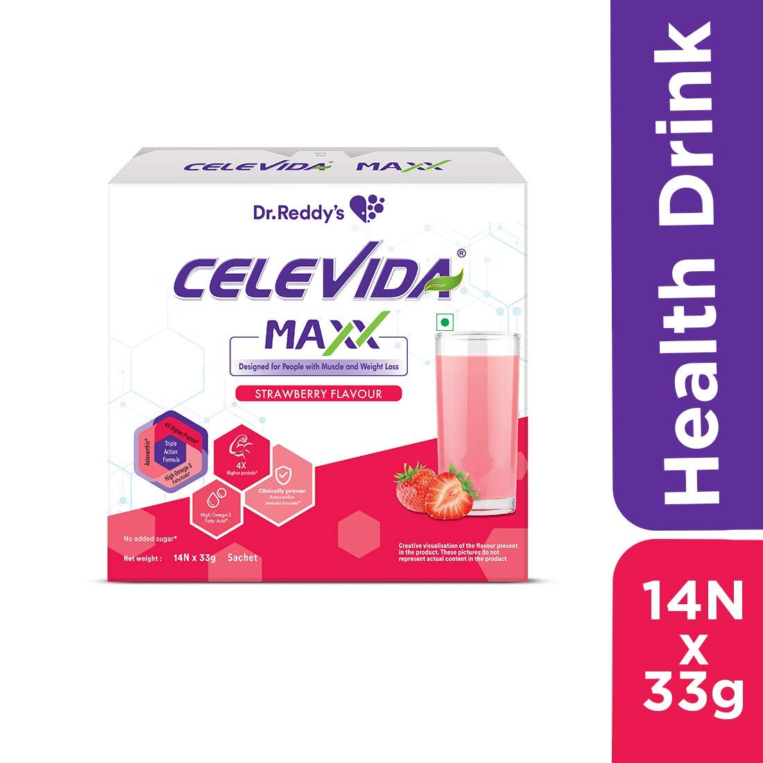 Celevida Maxx- Strawberry flavour- 33 gms Sachets of 14 such ( BIB )