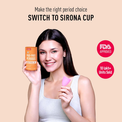 Sirona Reusable Menstrual Cup for Women | Medium Size with Pouch | Ultra Soft Odour & Rash Free|100% Medical Grade Silicone|No Leakage|Protection for Up to 8-10 Hours | US FDA RegisteredPack of 1