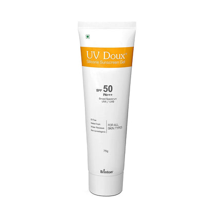 பிரின்டன் ஹெல்த்கேர் UvDoux Face &amp; Body Sunscreen gel with SPF 50 PA+++ in Matte Finish and Oil Free Formula| நீர் எதிர்ப்பு சன்ஸ்கிரீன்| UVA/UVB கதிர்களுக்கு எதிரான பாதுகாப்பு (75 GM)