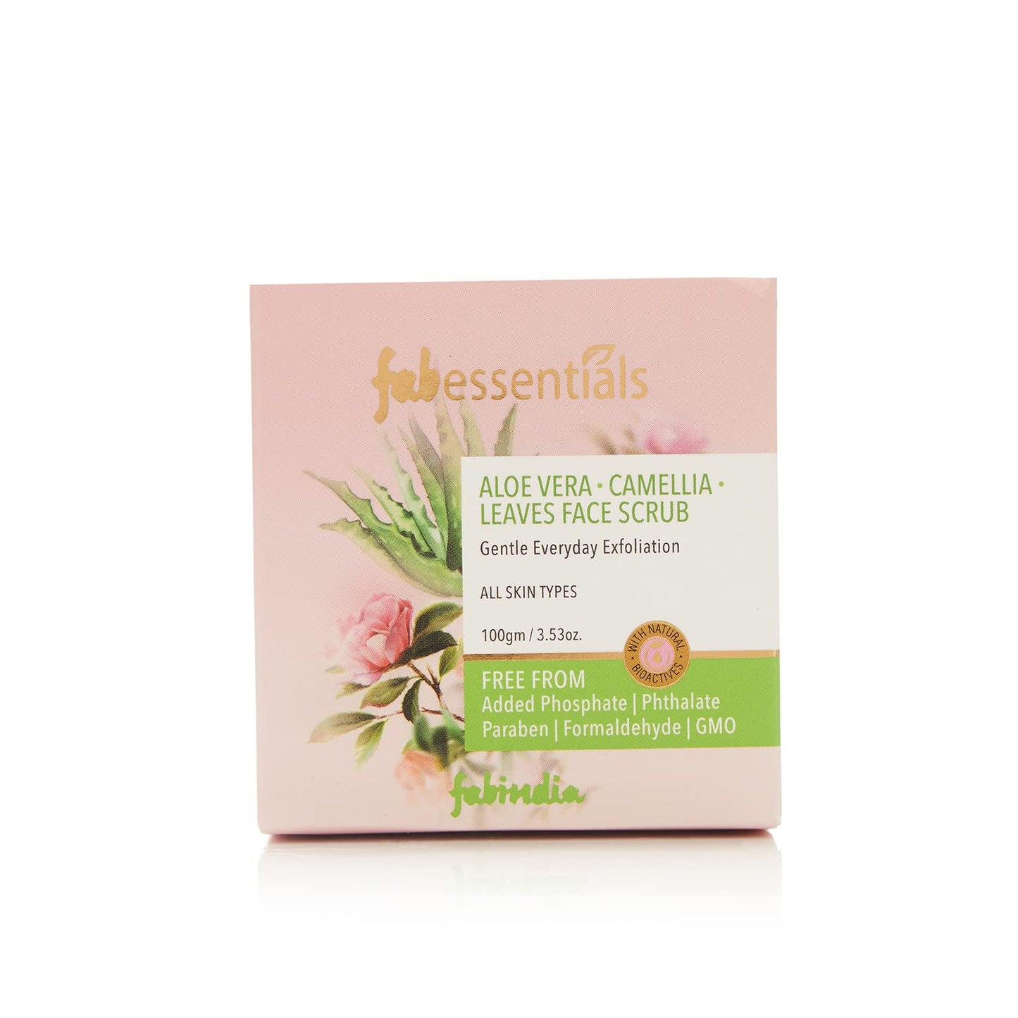 Fabessentials Aloe Vera Camellia Leaves Face Scrub | with Green Tea Leaf & Tamarind extract | for Gentle Every Day Exfoliation | reduces Dark Spots Pigmentation & buffs away Dullness 100 gm