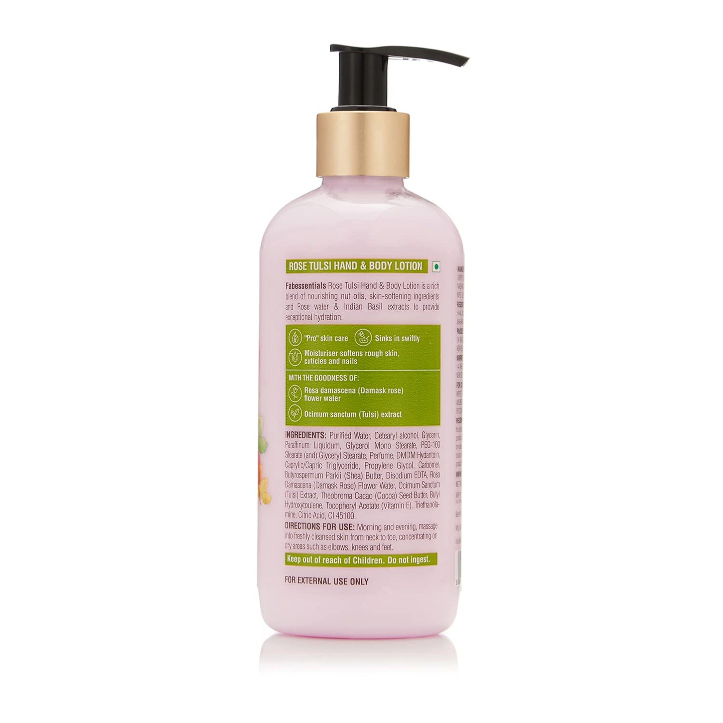 Fabessentials Rose Tulsi Hand & Body Lotion | infused with Shea Butter | Moisturises & Softens Rough Skin Hand & Nail Cuticles - 300 ml