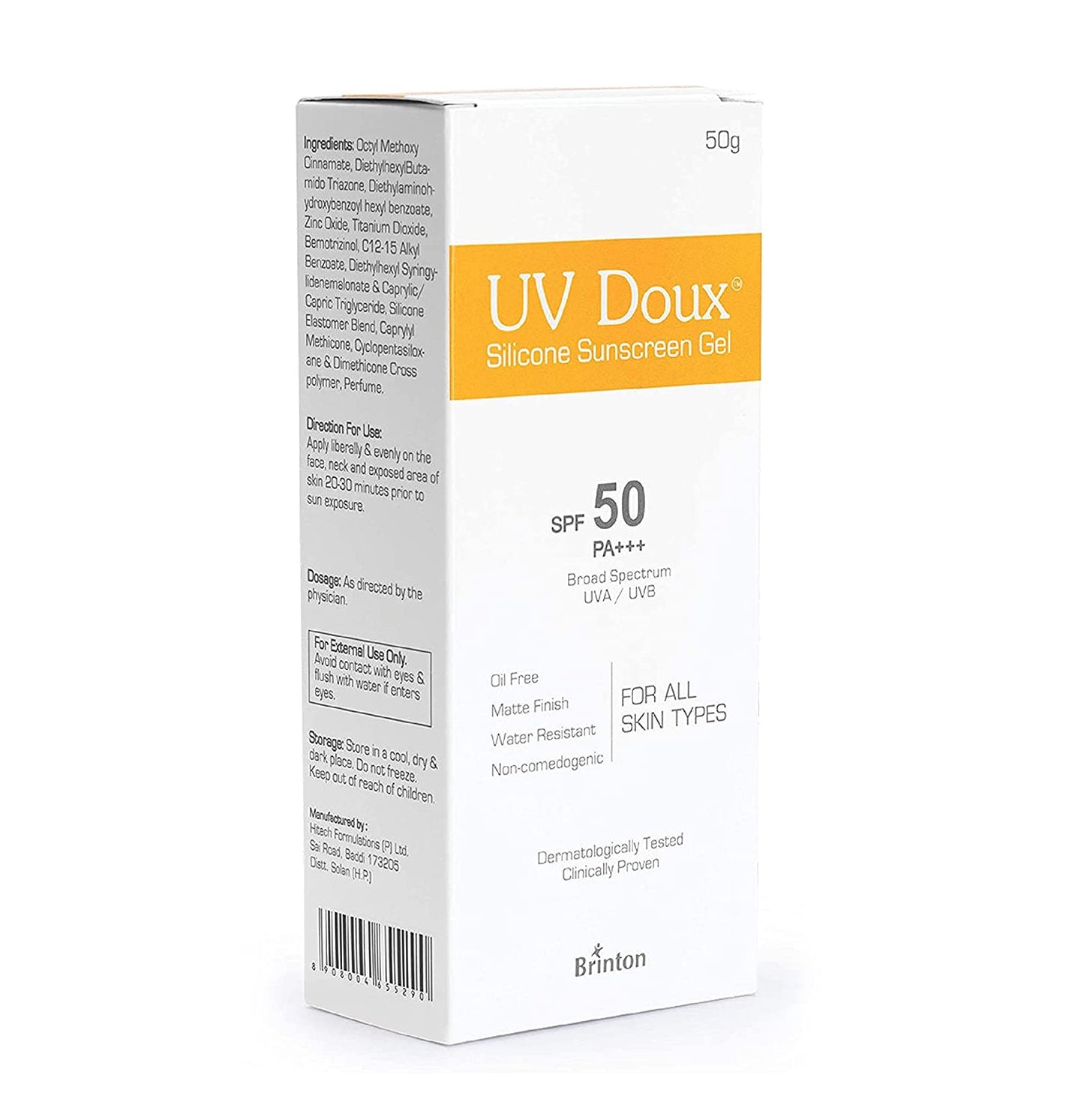 Brinton Healthcare Uvdoux Face & Body Sunscreen Gel With Spf 50 Pa+++ In Matte Finish And Oil Free Formula| Water Resistant Sunscreen| Protection Against Uva/Uvb Rays (50 Gm)